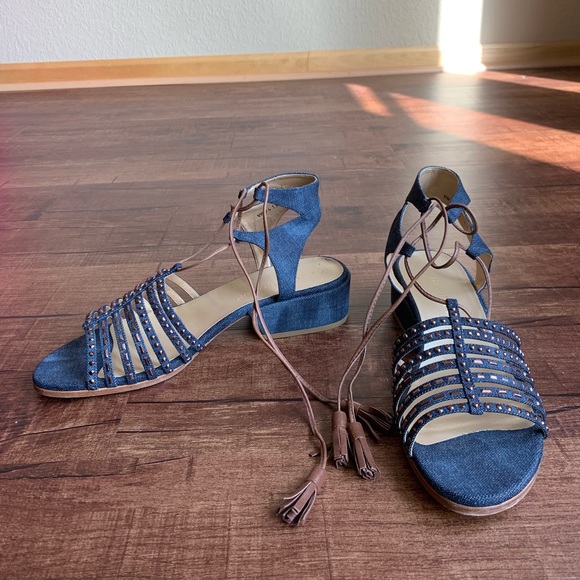 Stuart Weitzman denim/leather 11M gladiator sandal
